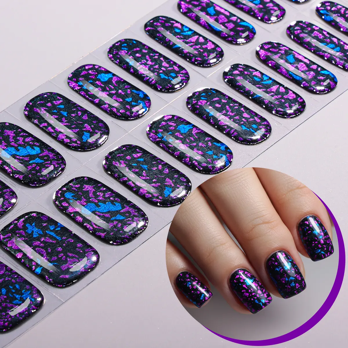 20pcs Glossy Semi-Cured Gel Nail Strips, Stick On Nails, Decorative Nails, Y2K Marble Self-Adhesive Full Set, UV Lamp Required, Easy Apply & Remove, DIY Nail Art Supplies for Women & Girls