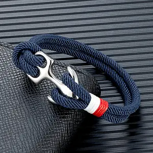 Creative Contrast Double Strand Anchor Bracelets Men Women Nautical Survival Rope Bracelets Stainless Steel Anchor Buckle