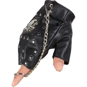 Steampunk Gothic Gloves Mens Vintage Geuuine Leather Captain Fingerless Mittens