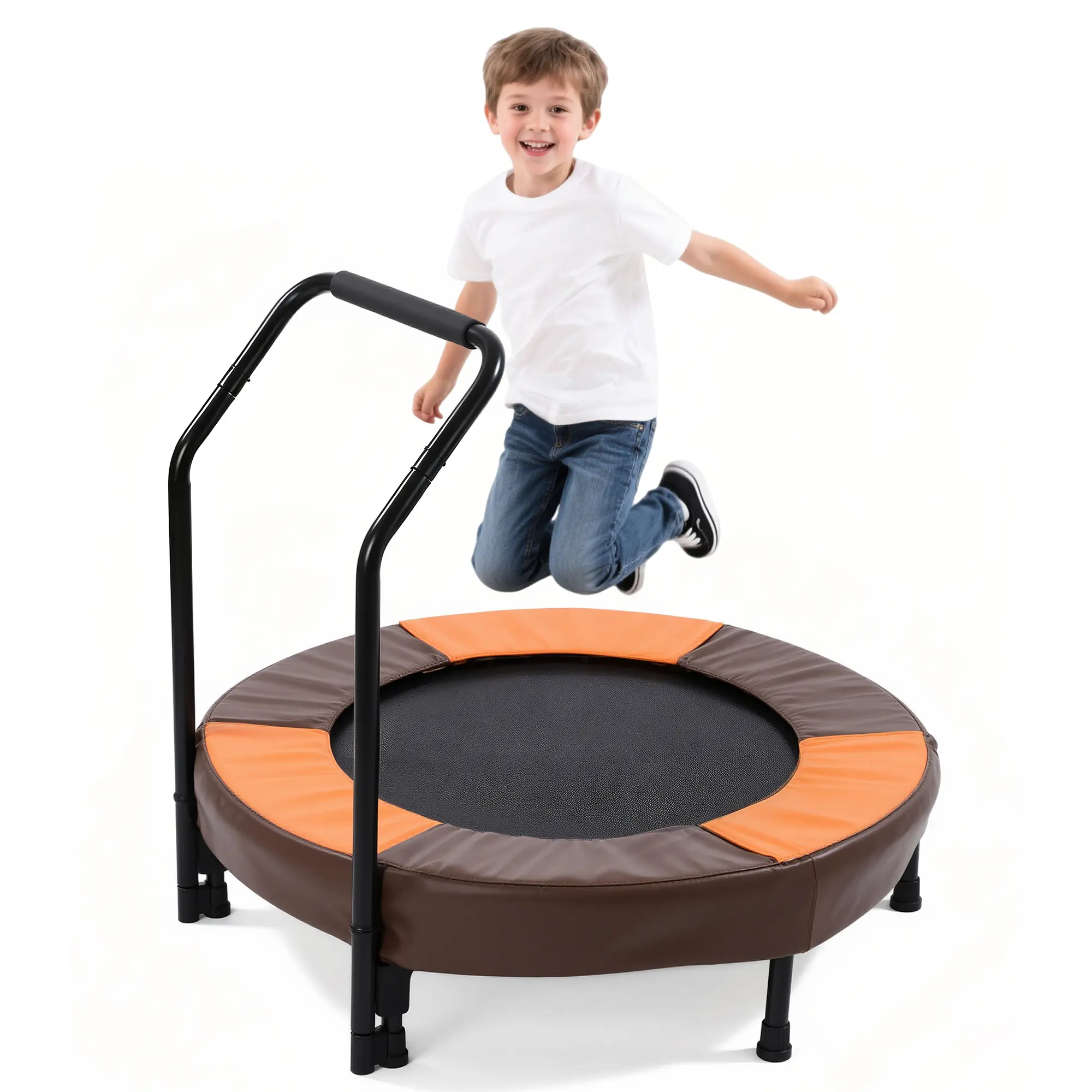 Mersco 36-Inch Kids Mini Trampoline, Foldable Indoor/Outdoor Rebounder with Padded Safety Handlebar and Anti-Scratch Cover for Toddlers Ages 1-6, Sports