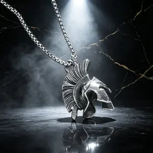 Spartan Warrior Helmet Necklace |   Vintage Silver Gladiator Pendant for Men