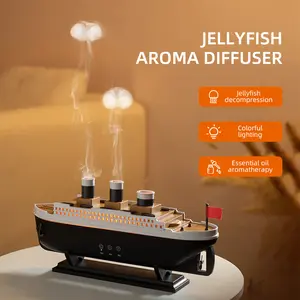 Simulation ship aromatherapy machine home desktop creative smart volcano spray essential oil diffuser humidifier Colorful Lighting Decompression