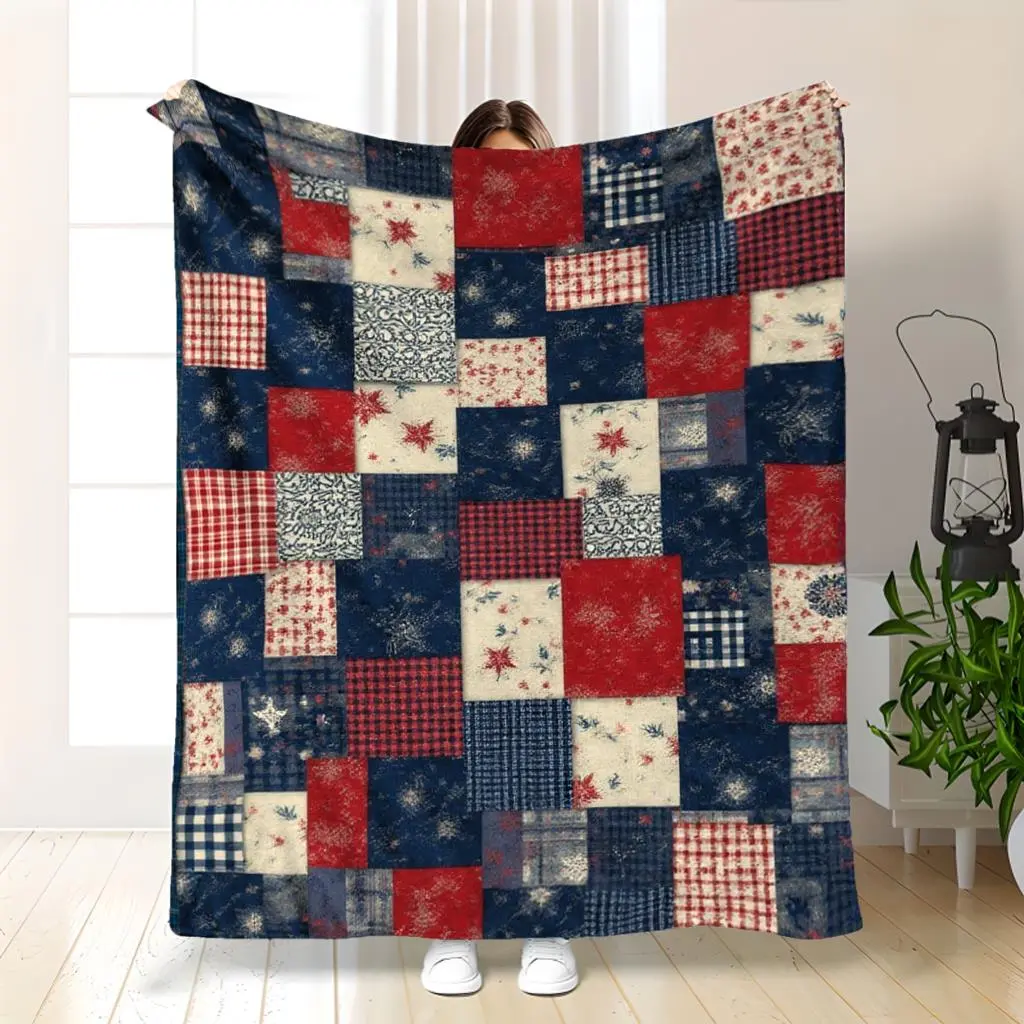 Farmhouse Patchwork Flannel Throw Blanket | Vintage Rustic Quilt Style Blanket | Cozy Cottagecore Couch & Bed Throw | Americana Country Home Decor | Soft Lightweight All Season Blanket | Housewarming Gift for Family & Friends