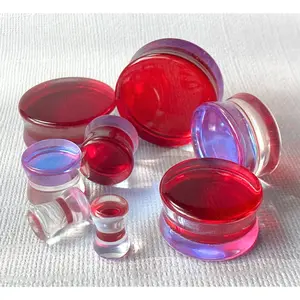 PAIR Red Iridescent Glass Double Flare Plugs Gauges Tunnels Body Jewelry