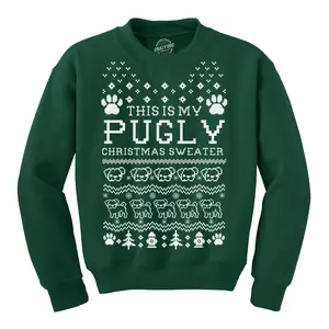 This Is My Pugly Christmas Sweater Crewneck Funny Pet Pug Dog Sweatshirt Funny Sweater Christmas Crew Neck Funny Dog Long Sleeve Crew Novelty Sweatshirts for Men Forest