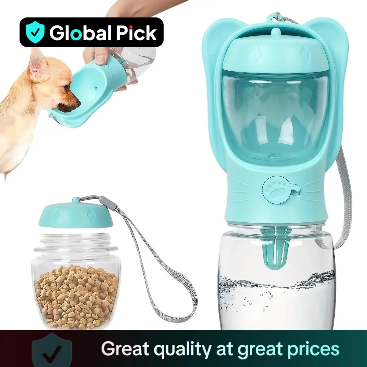 Portable Pet Water Bottle, 1 Count Pet Water Bottle with Food Container, Outdoor Multifunctional Water Bottle for Feeding Dogs & Cats, Automatic Water