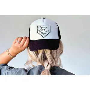 Sorry Can't Ballpark Bye. - UNISEX BLACK AND WHITE TRUCKER HAT