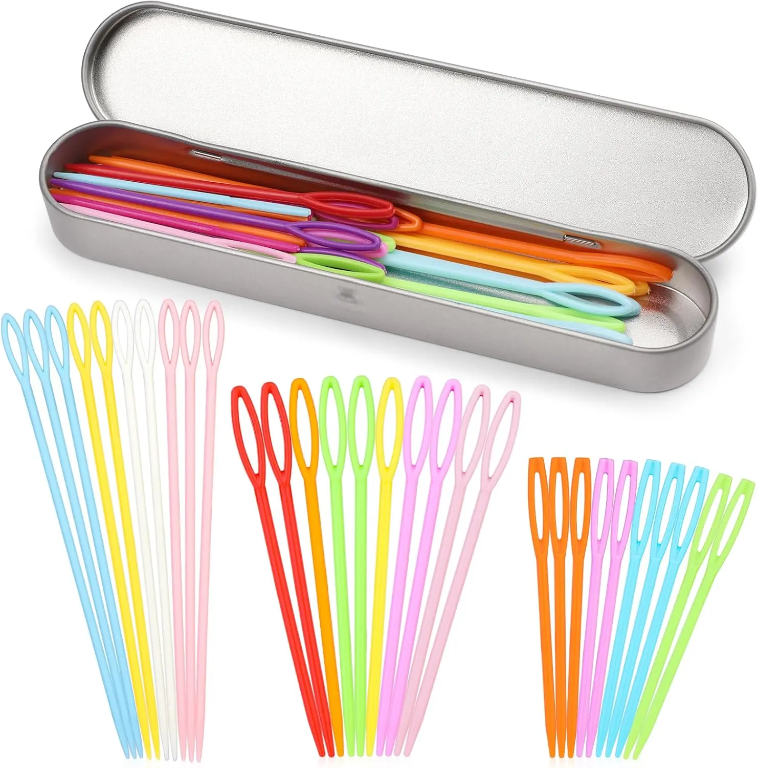30-Count Durable Plastic Large Eye Blunt Needles Set - 3 Different Sizes for DIY Crafts, Darning Tapestry, Knitting & Crocheting, Easy to Storage with Weaving Storage Box
