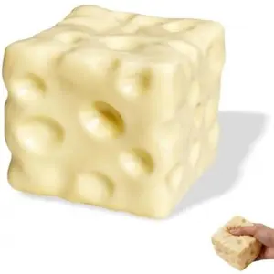Squeeze Good Luck Cheese Squishy, Jumbo Butter Cheese Block Squishy, Slow Rebound Shapeable Squeeze Ball, Stress Relief Aid for Students Adults Home School and Travel (1 PC)