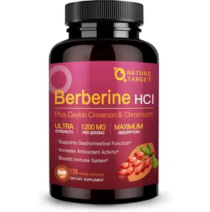 NATURE TARGET Berberine HCl 1200mg, Berberine Supplement with Ceylon Cinnamon, Chromium - Supports Immune, Gastrointestinal & Digestive Health, Non-GMO, 120 Capsules