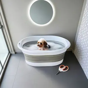 2-in-1 Portable Pet Bathtub with Nail Clipper Set • Foldable Bathing Tub for Cats and Dogs Under 4.5 Lbs • Space-Saving • Ideal for Home, Travel, Camping, and Car Cleaning