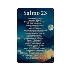 1pc 12×8" Spanish Psalm 23 Salmo 23 Bible Verse Metal Sign, Rustic Aluminum Christian Religious Wall Decor, Pre-drilled Tin Sign for Home Church Wall Hanging