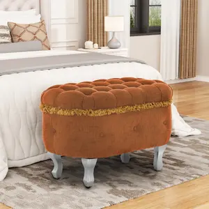 29.5'' Storage Benches, End of Bed Bench with Button-Tufted, Fabric Upholstered Storage Ottoman, Window Bench with Fringe, Shoe Cabinet Bench, Footboard Bench for Bedroom, Entryway, Cloakroom,Orange