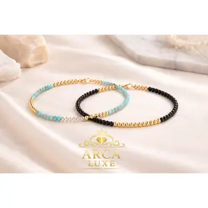 14K Solid Gold Pallina Bead Gemstone Bracelet 7"