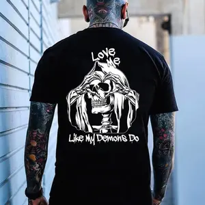 2 side LOVE ME LIKE MY DEMONS DO Skull Print Men's T-shirt