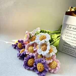 Forever Blooms Handcrafted Crochet Daisy Yarn Bouquet - a-8 Flowers Decorative Arrangement for Home Decor Ornaments (Home Supplies Category: Decorative Flowers, Plants & Fruit)