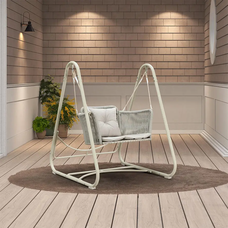 PURPLELEAF Double Cloud Hanging Chair - Patio Outdoor Furniture, Rattan Wicker Swing with Cushion and Backrest