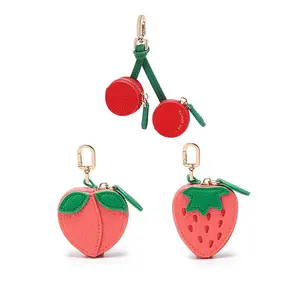 Kawaii Cherry strawberry peach Fruit Bag Charms for Girl Women Cherry Cute Fruit Coin Purse Bag Charm,Mini Leather Coin Change Purse & Pouch Holder Keychain Charm for Handbag Tote Wallet Airtag Accessories