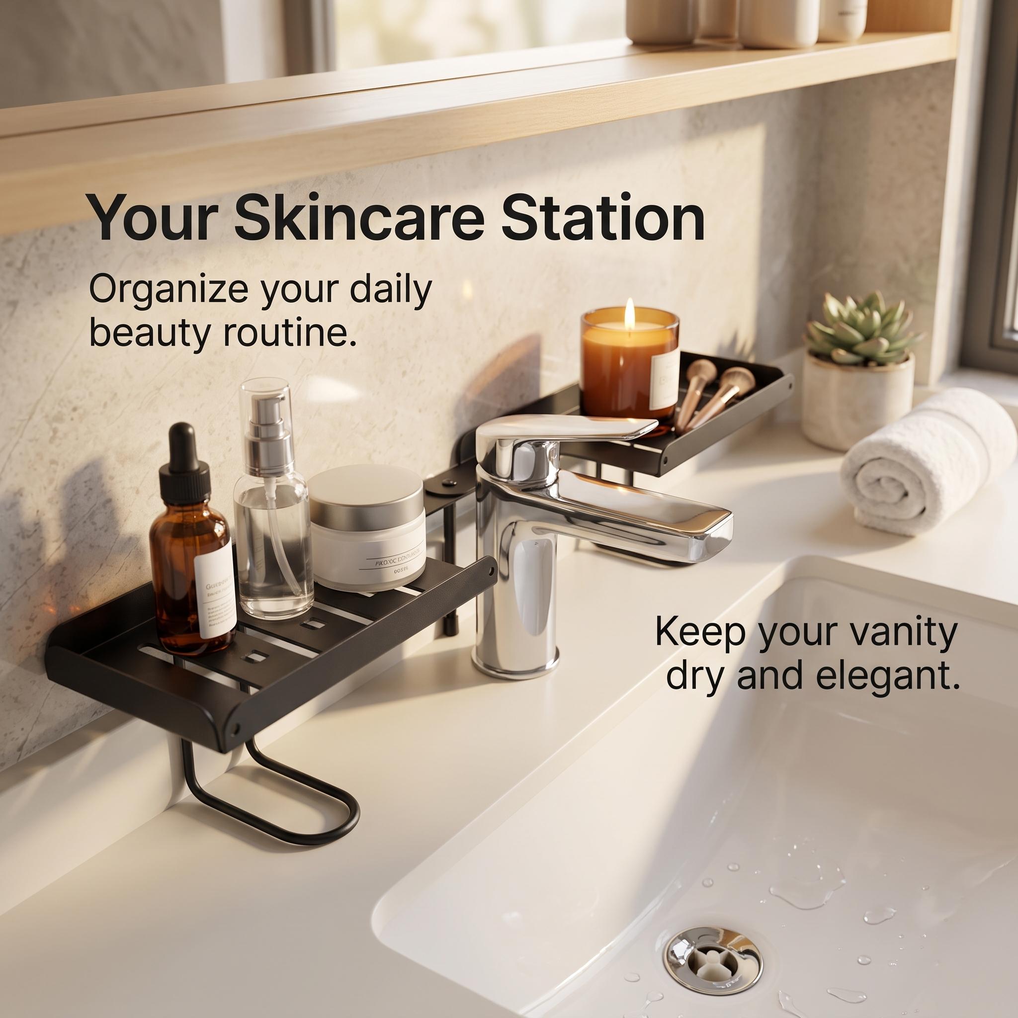 Carbon Steel Foldable Shelf Organizer - Durable No-Drilling Over-Faucet Caddy for Small Homes, Adjustable Legs, Collapsible Sink Storage Rack, Easy-Drain, Wipe-Clean with Damp Cloth, Homeowners,dorm room inspo,college dorm essentials,dorm haul