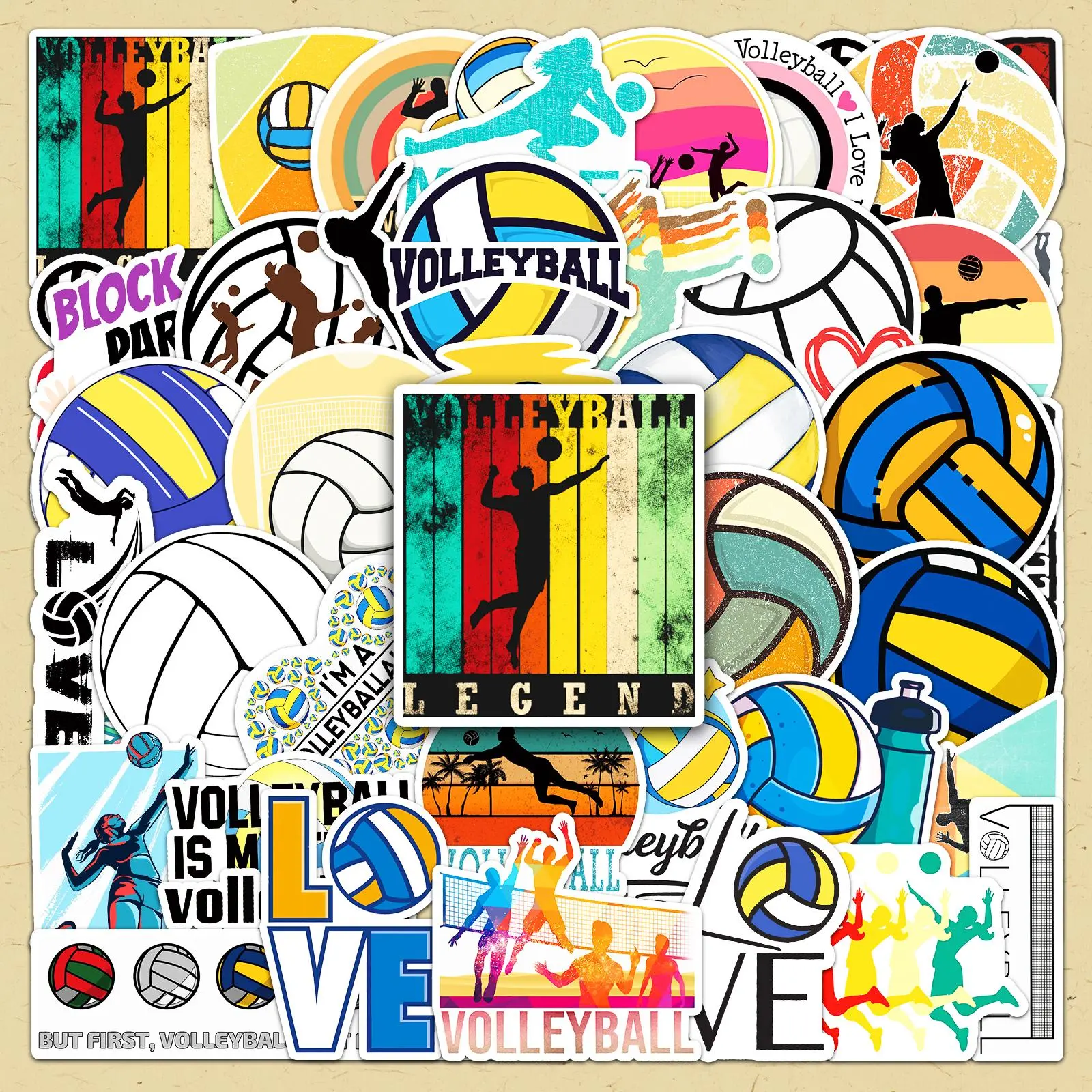 Volleyball Themed Sticker, 50pcs/set Colorful Creative Graffiti Sticker, DIY Decorative Sticker for Scrapbooking, Journaling, Gift Wrapping