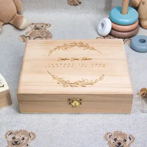 SadBeigeMomCo- Baby Wooden Memory Keepsake Box Organizer