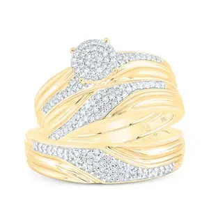 Women's 10 Karat Yellow Gold High Polish 3-Ring Wedding Trio Set, Size 7, 0.50tw Round F Color Diamonds, Fashion Costume Jewelry Accessory, Three Rings