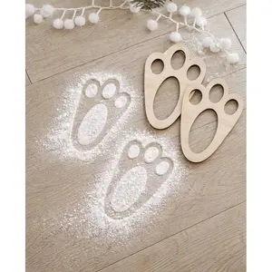 2 items，Easter Bunny Footprint Plaque Set, Reusable Easter Rabbit Template, Wooden Easter Decoration, Hollow Out Graffiti Craft