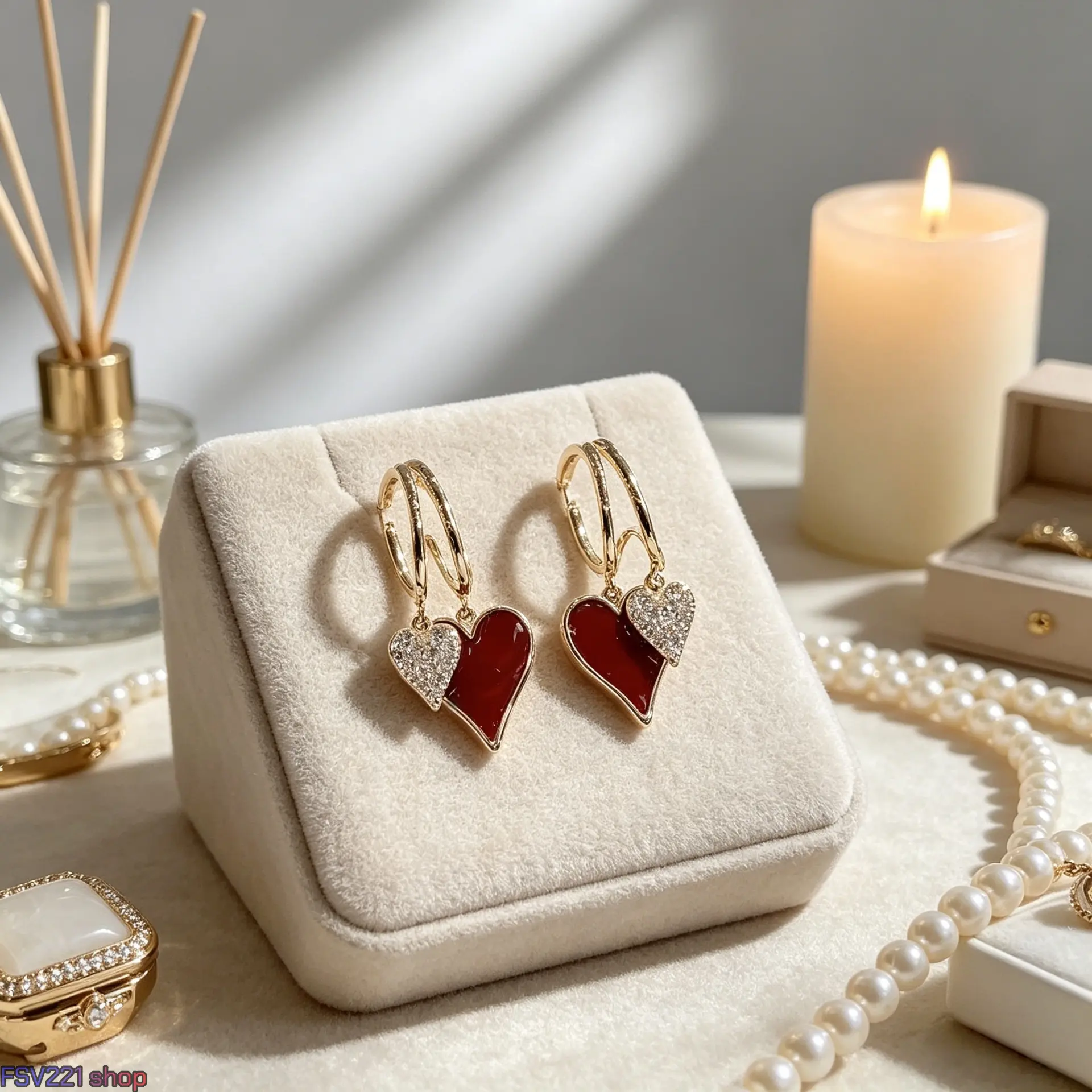Women's 3-Pack 2-Tone Heart Pendant Ear Jewelry - Gold-Tone Red & Crystal Long Dangle Statement Earrings, Lightweight Trendy Unique Casual Charm Earrings for Everyday & Special Occasions, Statement Earring campingessentials