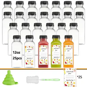 25-Pack 12oz Plastic Fruit & Veggie Bottles with Lids, Labels, Funnel & Brush | Gym Protein Shake Containers, Running Hydration Flasks, Cycling Drink Bottles & Meal Prep Storage