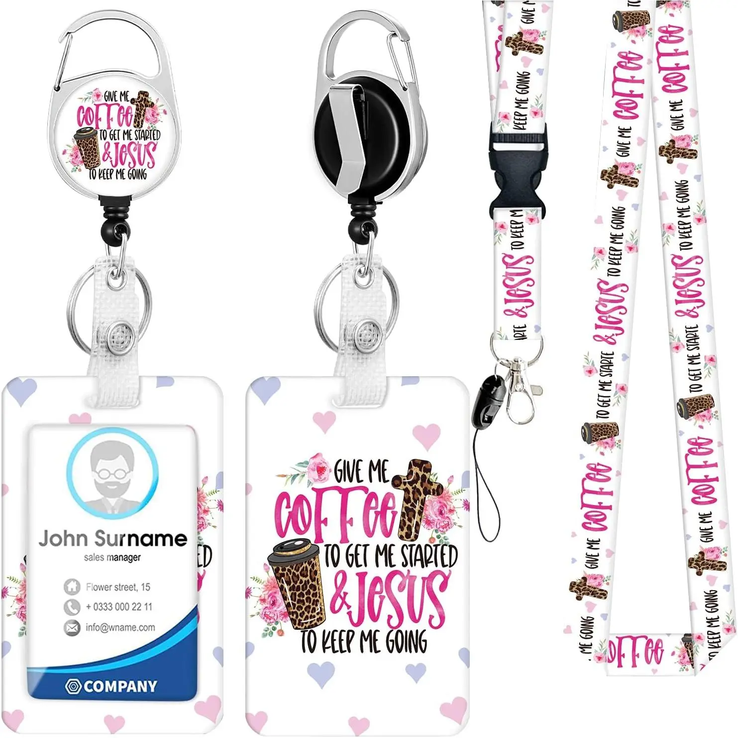 Vertical ID Badge Holder with Lanyard, Retractable Badge Reel Clip, and Card Name Tag Protector for Nurses, Office Identification Supplies (Coffee), Badge Reels Retractable