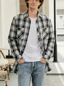 Men's Casual Flannel Shirt Plaid Long Sleeve Button Down Western Shirt for Menswear Top Checked mens shopping