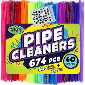 600 Pipe Cleaners  74 Googly Eyes - Chenille Stems Pipe Cleaners Craft - Colorful Pipe Cleaners for Crafts - Colored Pipe Cleaners for  - Bulk Pipe Cleaners - Soft Fuzzy Chenille Stems