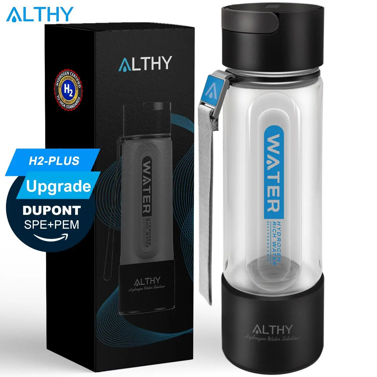 ALTHY Hydrogen Water Generator Bottle Cup DuPont SPE+PEM Dual Chamber,40 Times Working/ Single charged ,H2 Inhalation Device