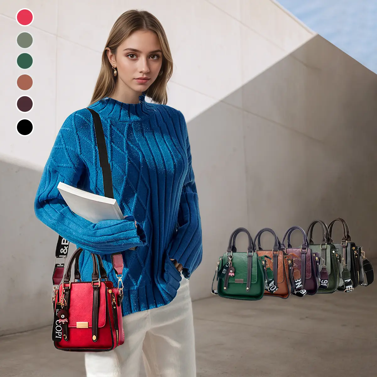 Elegant Crossbody Bag for Women Solid Color PU Leather Satchel with Detachable Wide Shoulder Strap Zipper Closure Handbag for Travel and Thanksgiving