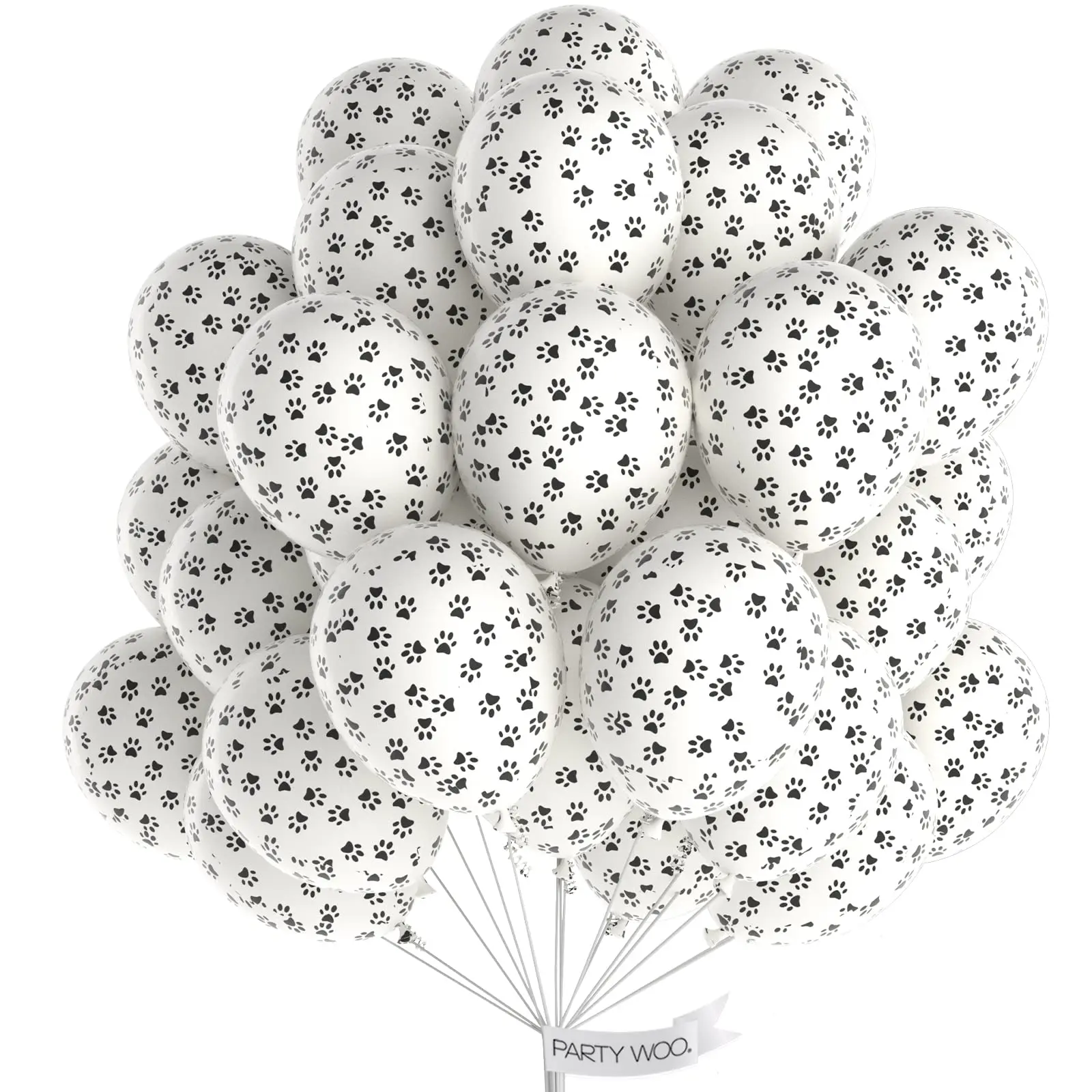 PartyWoo 50-Piece 12-Inch Round Matte White Rubber Dog Paw Print Latex Helium Balloons, Floatable, Ideal for Balloon Arch, Garland, Dog Theme Party Decorations (Includes Pump), Balloon Garland, Float
