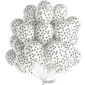 PartyWoo Paw Balloons 50 pcs 12 Inch Matte White Dog Paw Print Latex Helium Balloons for Dog Animals Theme Party Birthday Party Decorations