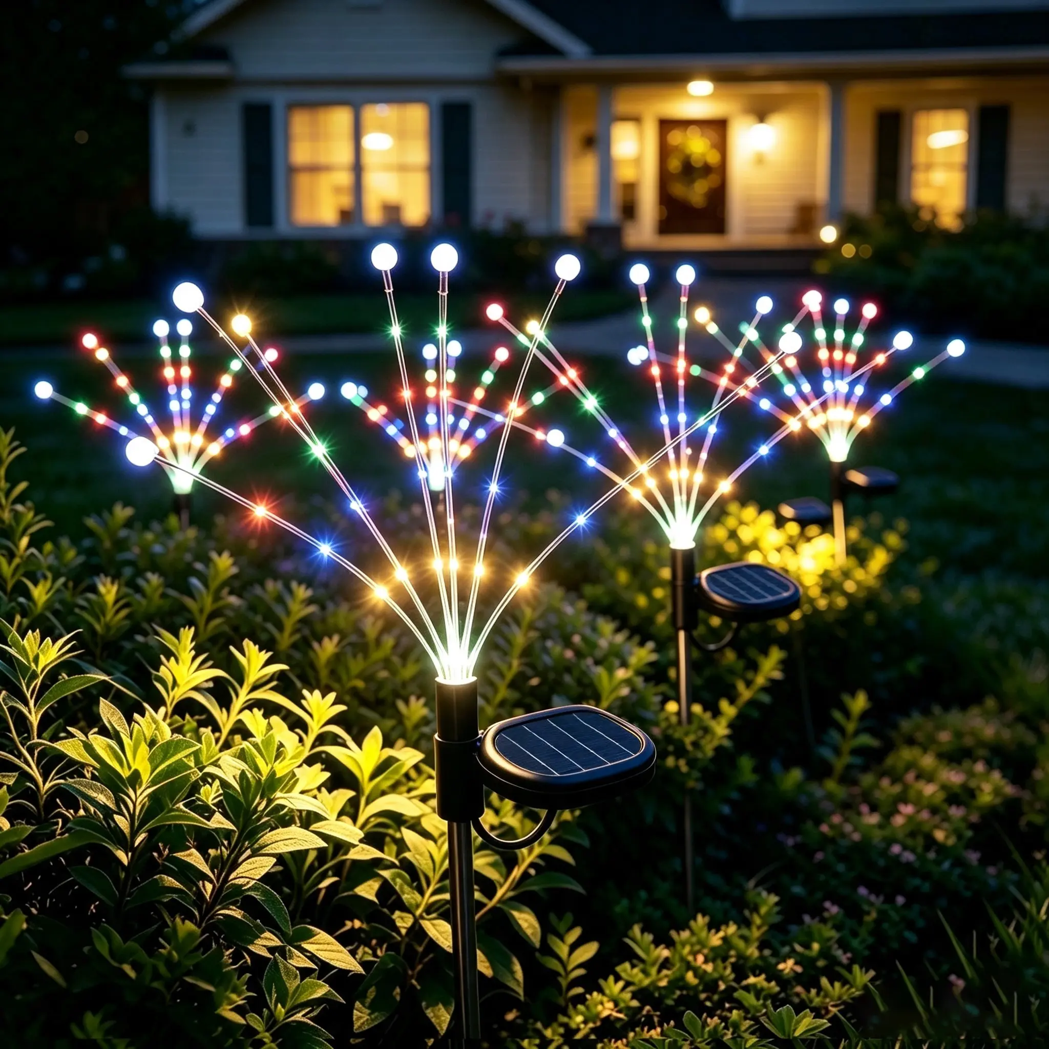 8pc Solar Firefly Stake Lights - Solar Outside Lights, 0-5W Auto On/Off, IP65 Waterproof Outdoor LED Landscape Lamps, Warm White & Multi-Color Firefly Look Fairy Decor (Bulb Included) for Backyard, Children's Day Decor