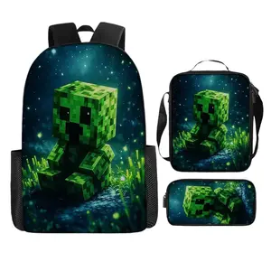 Starry Night Pixel Cube Graphic Unisex Backpack, Large Capacity 2D Flat Print School Daypack, Available In 1/2/3 Piece Sizes, Lightweight Laptop Bookbag For Teen Campus Daily School Travel, Cute Cartoon Style Back To School Holiday Gift