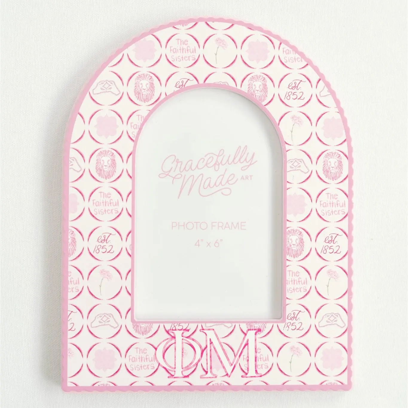 Phi Mu Gracefully Made Picture Frame 6x9 Inch Arch Frame Fits 4x6 Pink Carnation Design Officially Licensed by Phi Mu and Collegiate Licensing Company