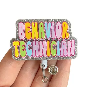 Glitter My Badge Behavior Technician badge reel for nurse and hospital workers. Badge clip Badge pull - Retractable swivel clip with a 360 rotation. Great gift for coworker.