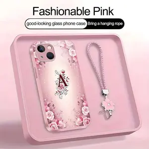 Suitable for [iPhone 15] high-end women's phone case a beautiful four-leaf clover lanyard is included a free four-leaf clover lanyard is included with 26 letters of the alphabet to choose from and  exquisite Rose flower patterns 952