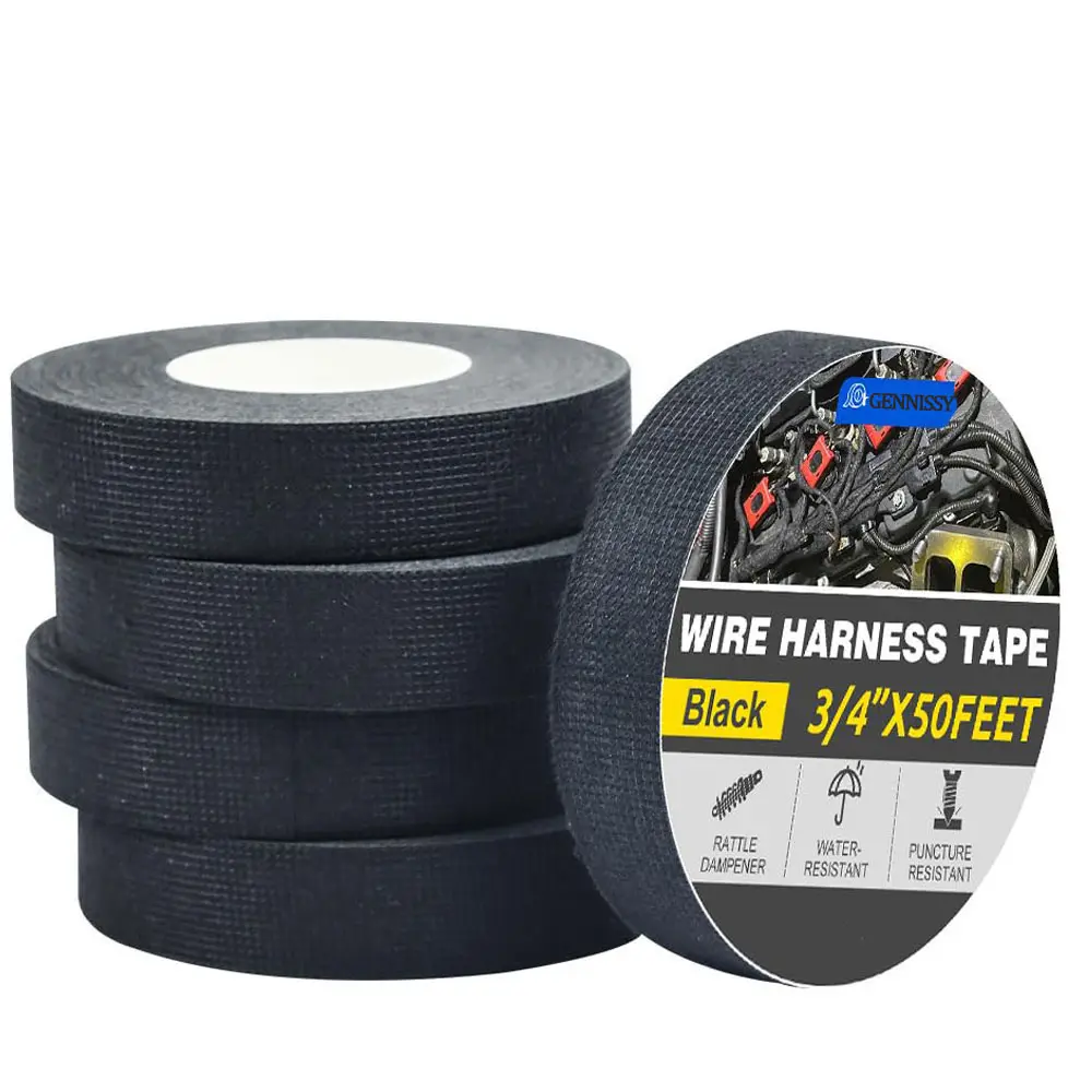 GENNISSY Heavy Duty Cloth Wire Harness Tape (6/10 Rolls), 3/4"x50ft, Strong Adhesive, 250℉ Heat Resist, Insulating, Flexible, Extra-Stick for Tight Wrap, Automotive Wiring Application