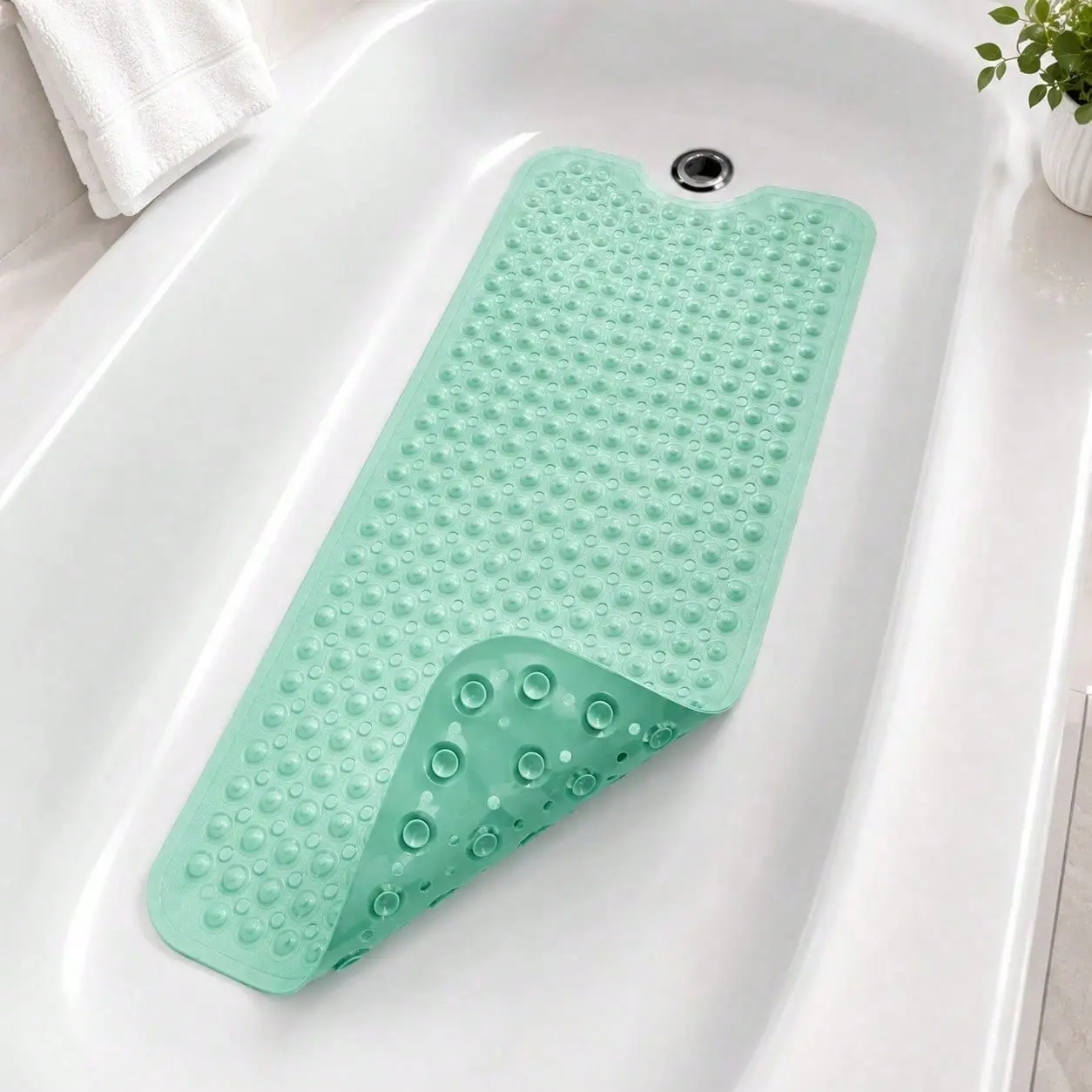 Shower Floor Mat 40x16 Inch,Non Slip Bath Mat With Firm Suction Cups,Extra Large Machine Washable Bathtub Rug,Drain Holes Keep Tub Clean,Waterproof Mold Resistant Rubber PVC Mat,Blue Black Transparent Light Gray,Home Essentials For All Ages Family