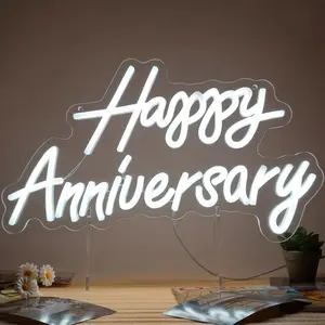 Happy Anniversary Neon Sign - Wedding Birthday Decoration Neon Light for Bedroom,Living,Home Bar Valentine's Day Anniversary Decor Gift (white)