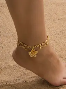 Women's Floral Design Layered Anklet, Dainty Summer Fashion Accessory Without Gift Box, Perfect for Casual Wear