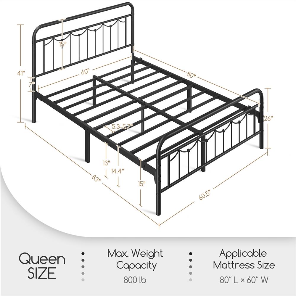 Yaheetech Antique Gold Queen Size Metal Bed Frame with Vintage Headboard Footboard Heavy Duty Steel Slat Support Ample Under Bed Storage No Box Spring Needed - Platform Bedframe