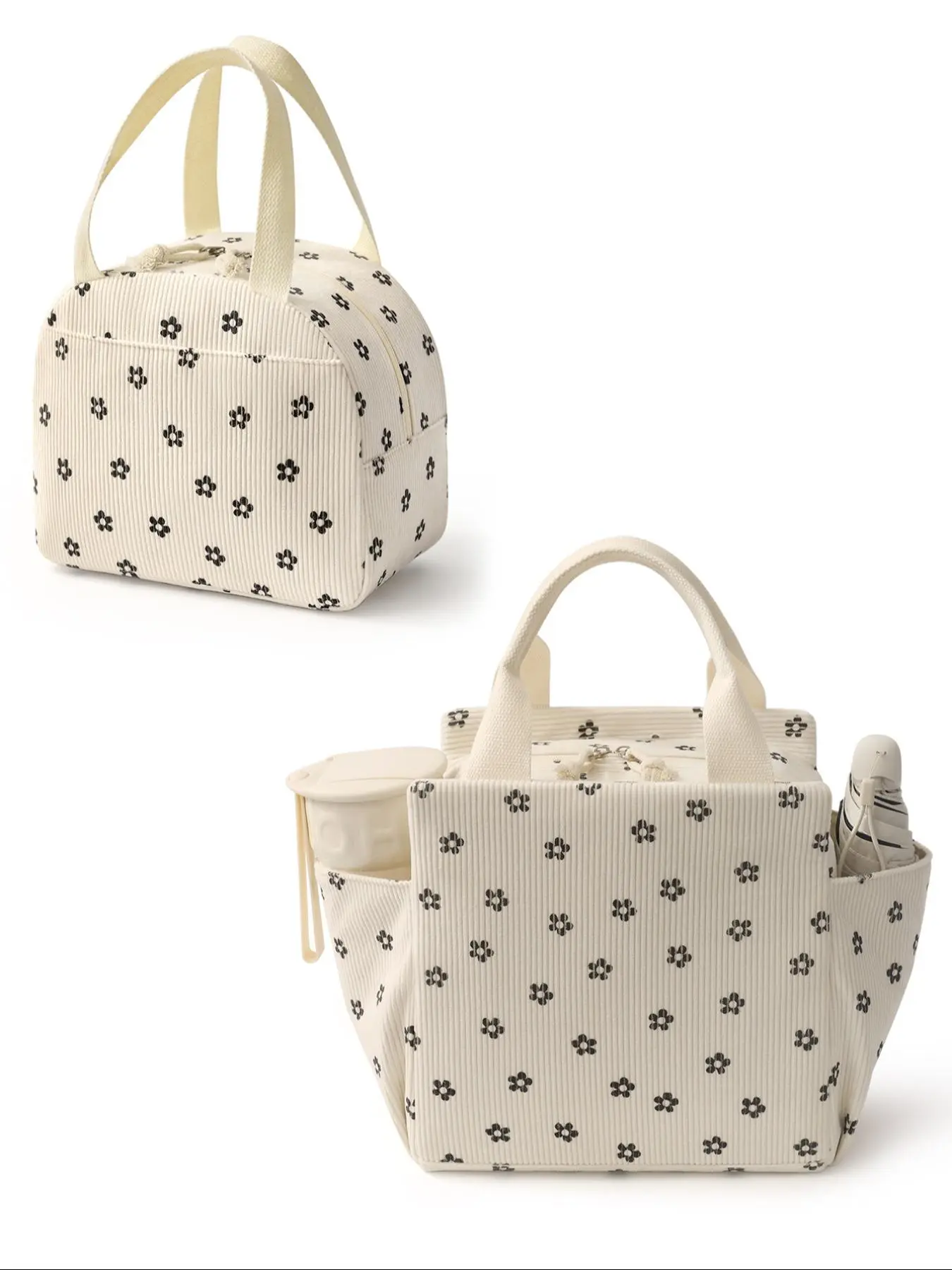 Floral Pattern Reusable Lunch Bag, Large Capacity Insulated Lunch Bag with Handle, Portable Lunch Box Bag for Outdoor Camping Picnic