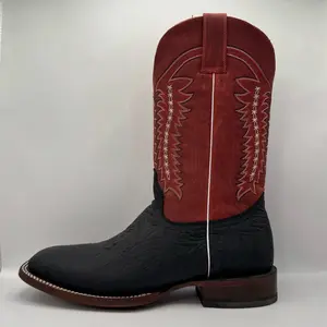 Dark Ranch Handtooled Matte Black Boots – Square Toe