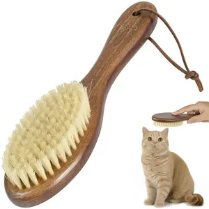 Boar Bristle Cat Hair Brush, Pet Grooming Brush with Natural White Bristles and Wooden Handle for Sensitive Skin, Pet Cleaning Supplies Keeping Your Cat's Fur Hair Coat Healthy and Shiny