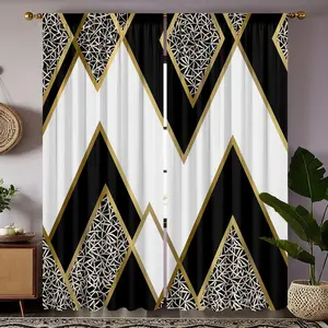 2pc modern geometric pattern curtains/door panels, Thermal insulated, Easy Install Window Curtain, with rod pocket design, make a gift for friends, suitable for home decoration in dormitories, bedrooms, living rooms, kitchens, etc.